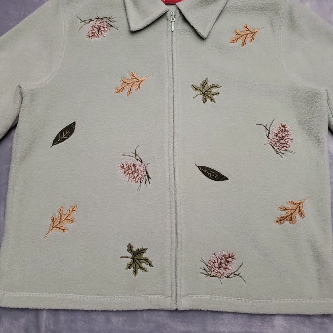 Etro VINTAGE Holiday Lodge Jacket Womens L Green Floral Embroidered Fleece Cottage Retro Size XL / US 12-14 / IT 48-50 - 2 Thumbnail