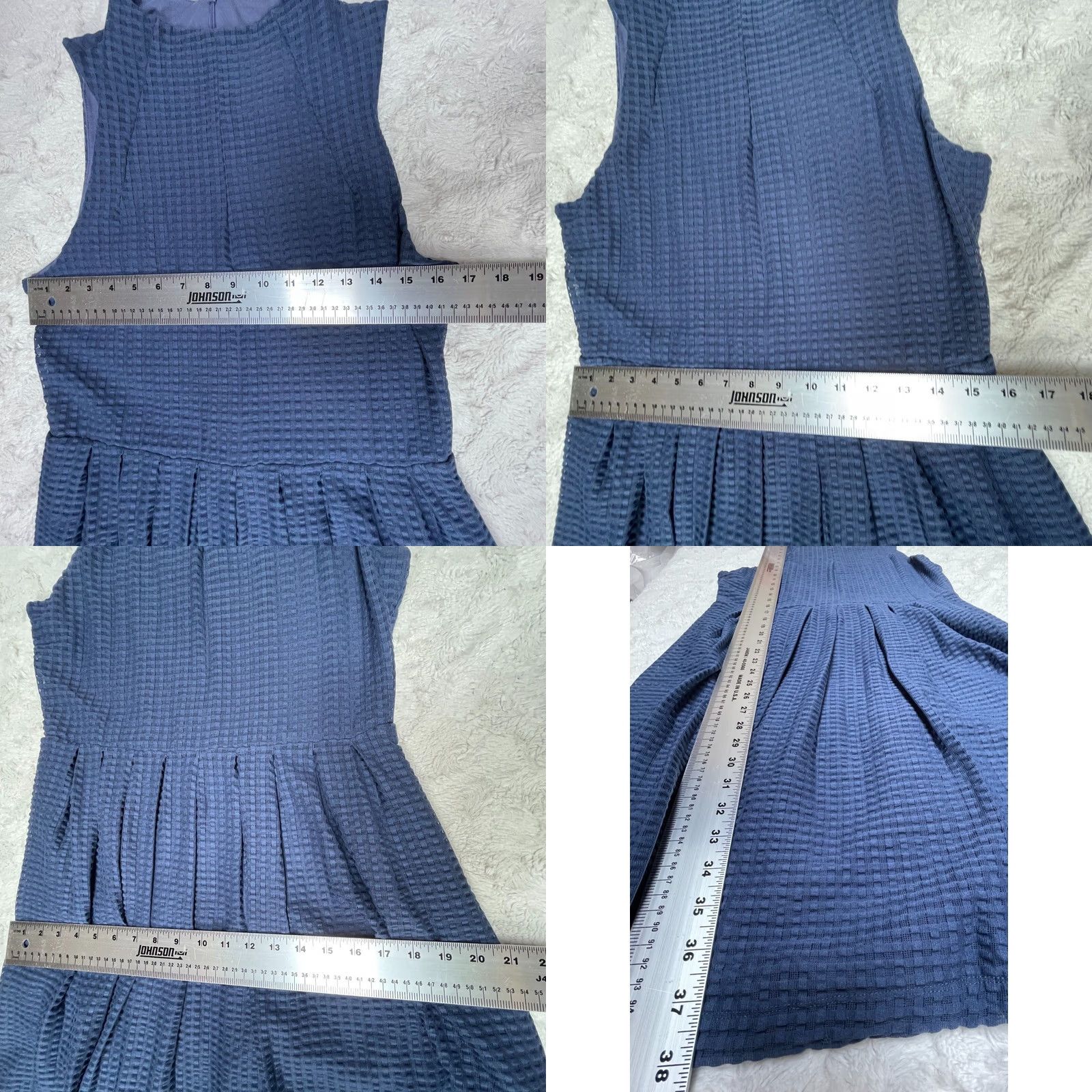 Anthropologie Deletta Dress Cosgrove Blue Fit & Flare Sleeveless High Neck Large Womens Knee Length Dress Textured Nylon Spandex Lined Size L / US 10 / IT 46 - 8 Thumbnail