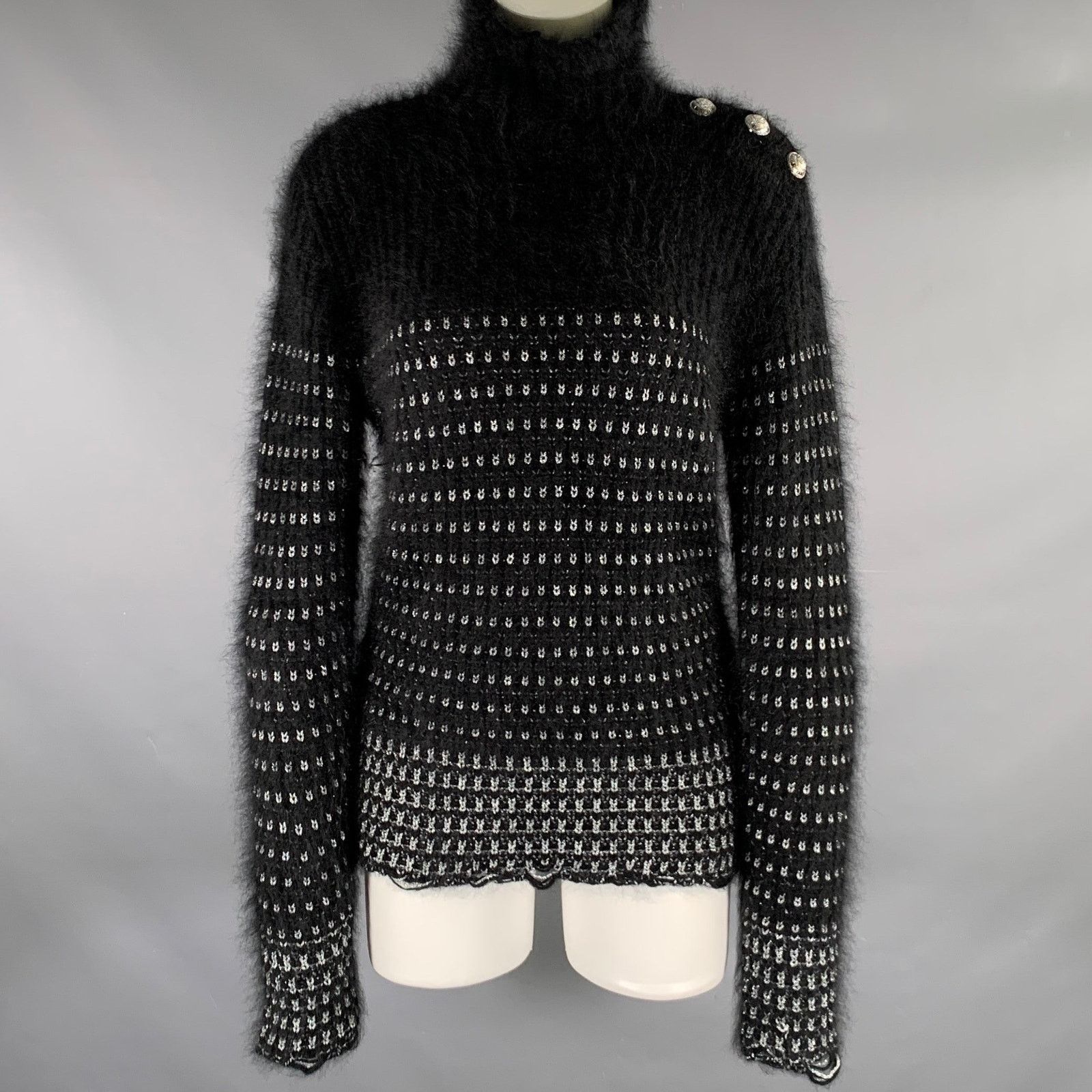 Balmain BALMAIN Size 6 Black Silver Angora Woven Pull On Sweater Size M / US 6-8 / IT 42-44 - 1 Thumbnail