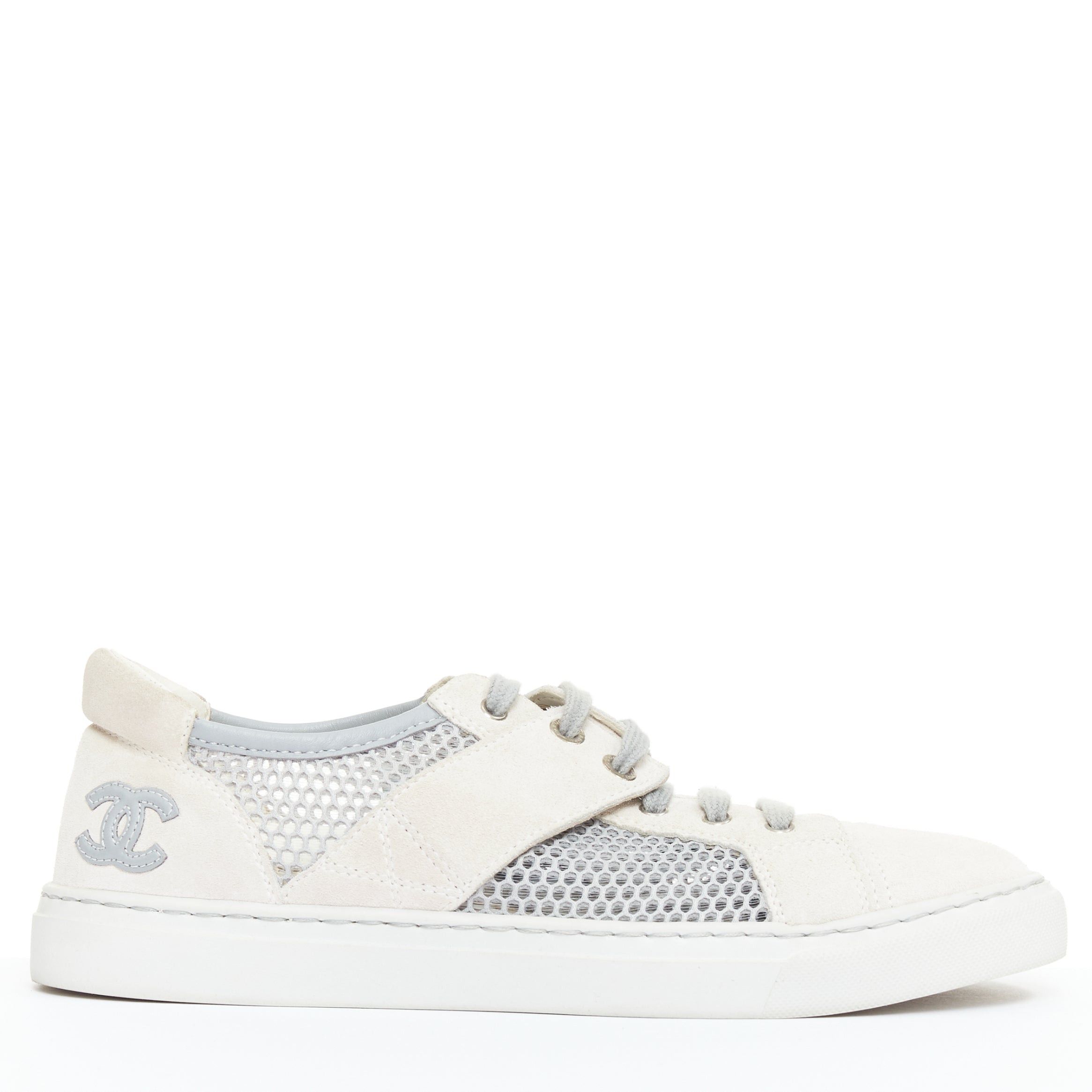 Chanel CHANEL 2015 grey mesh CC logo cream suede panelled sneakers EU36.5 Size US 6.5 / IT 36.5 - 1 Thumbnail