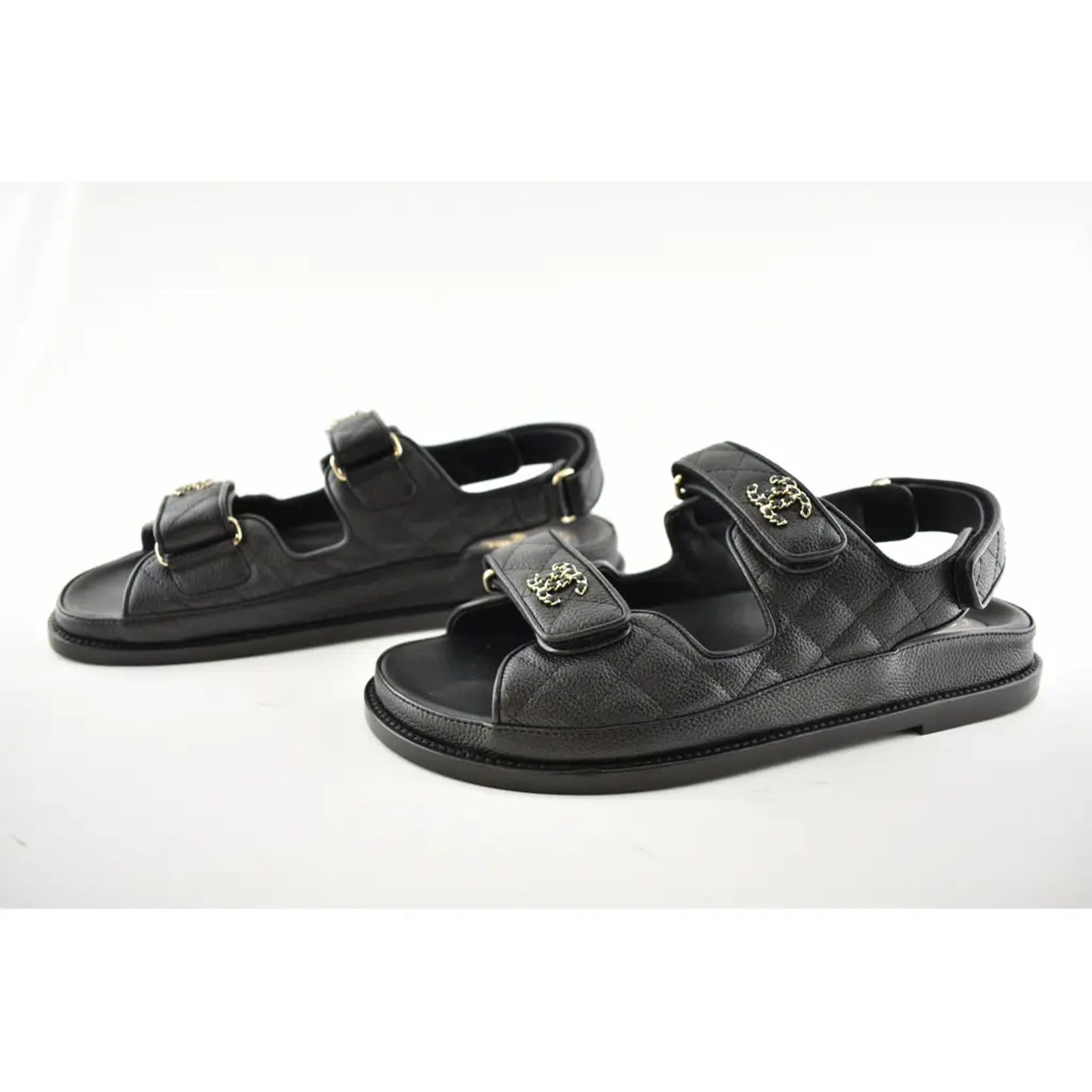 Chanel Chanel REV Black Caviar Gold CC Logo Mule Slide Strap Flat Size US 8 / IT 38 - 10 Thumbnail