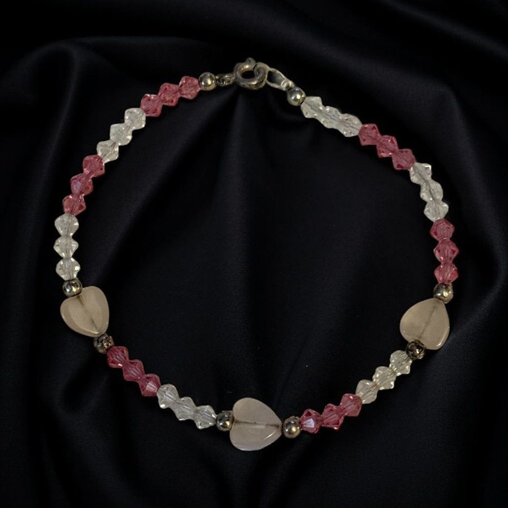 Vintage Vintage sterling pink/clear crystal beaded heart bracelet Size ONE SIZE - 1 Thumbnail