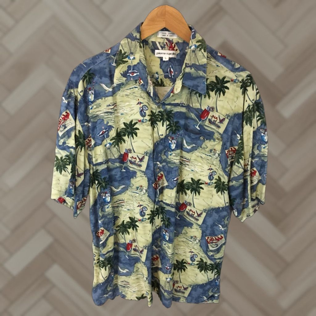 Pierre Cardin Pierre Cardin Hawaiian Aloha Short Sleeve Rayon Shirt Mens Large Green Multicolor Button-Up Shirts Mens Large Aloha Hawaiian Size US L / EU 52-54 / 3 - 1 Thumbnail