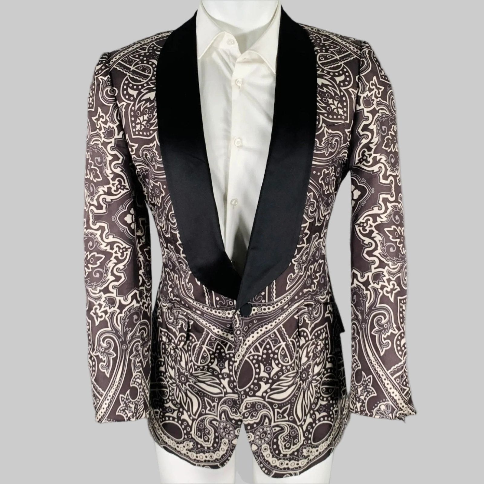Gucci GUCCI Size 38 Black Grey Graphic Silk Tuxedo Sport Coat Size 38R - 1 Thumbnail