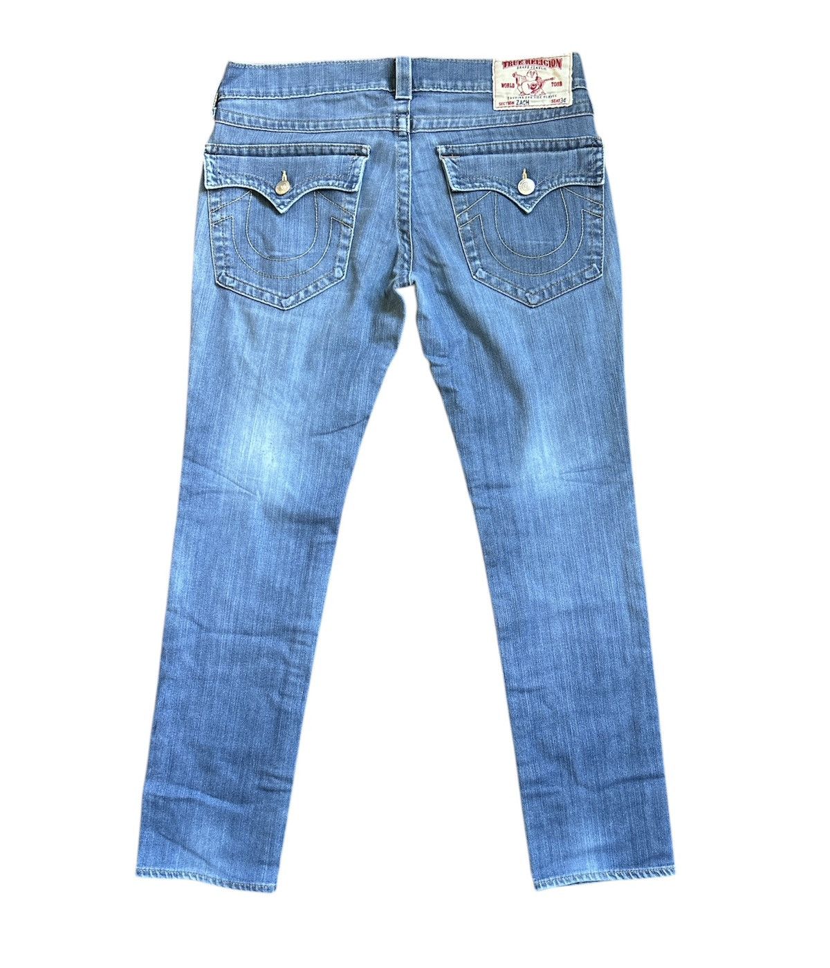 True Religion × Vintage True Religion Blue Zach Relaxed Straight Jeans Size 33x34 Size US 33 - 3 Thumbnail