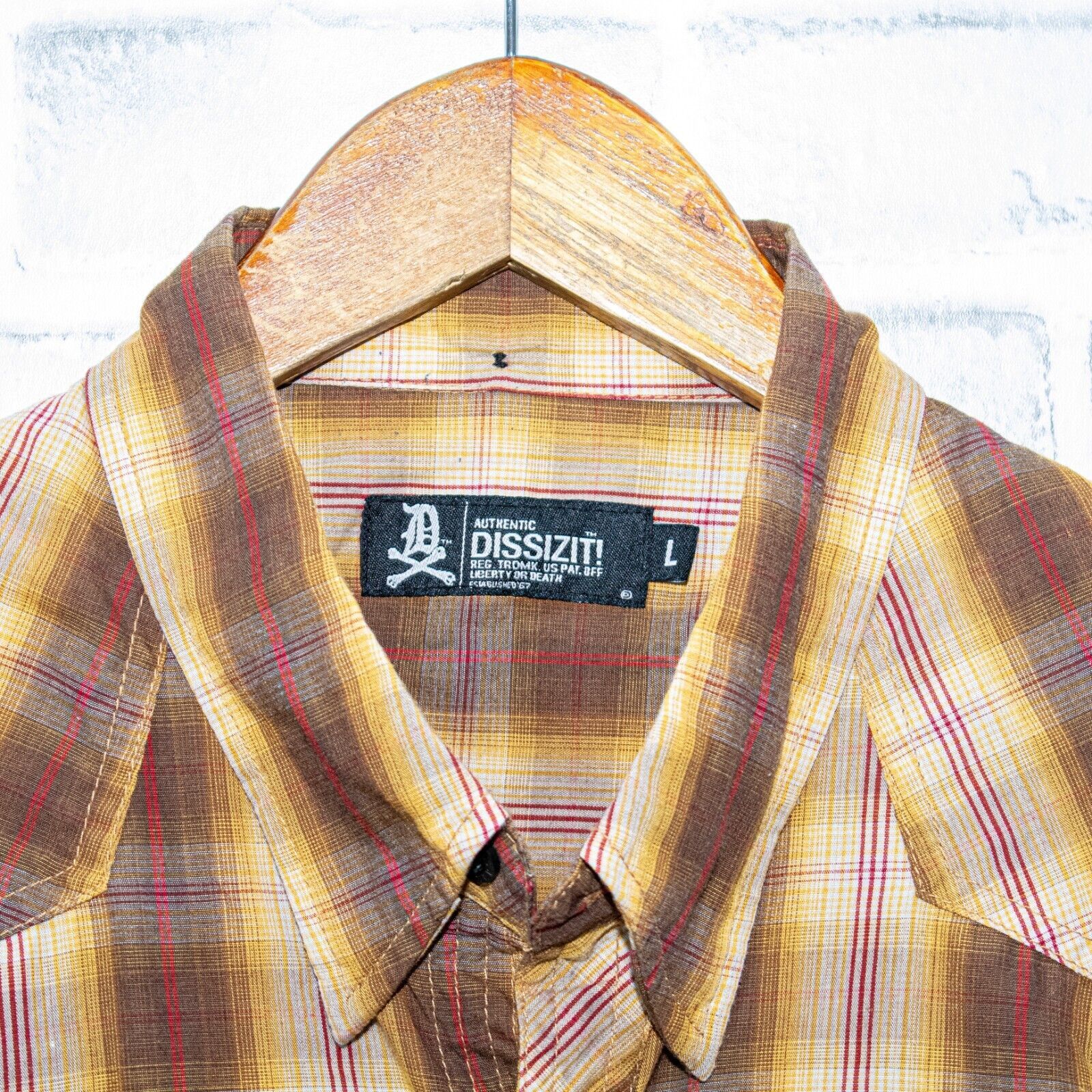 Dissizit DISSIZIT! Men's Large snap Button up Shirt in Brown Plaid Size US L / EU 52-54 / 3 - 3 Thumbnail