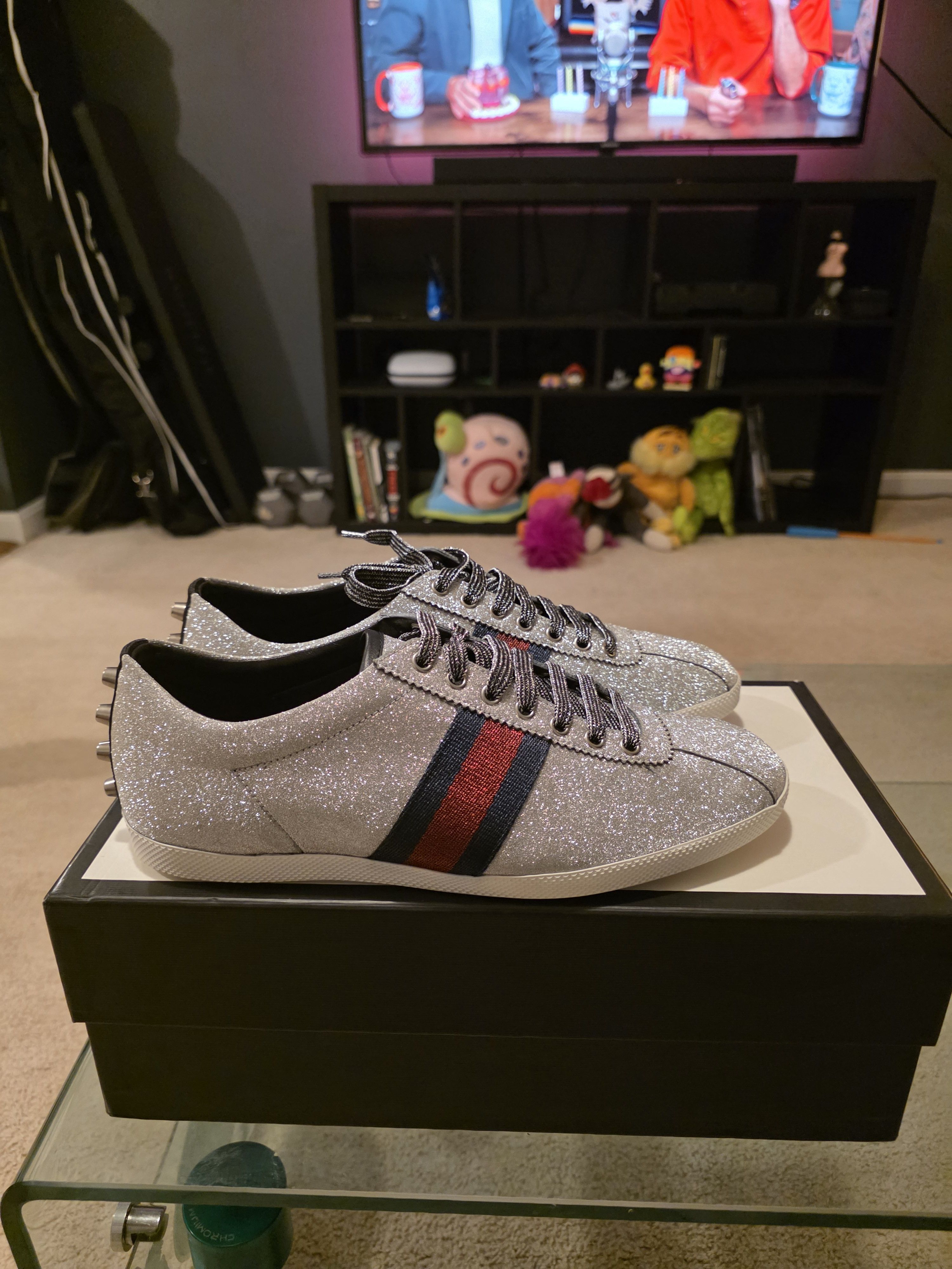 Gucci GUCCI BAMBI WEB SILVER SNEAKERS MENS SIZE Size US 9.5 / EU 42-43 - 3 Thumbnail