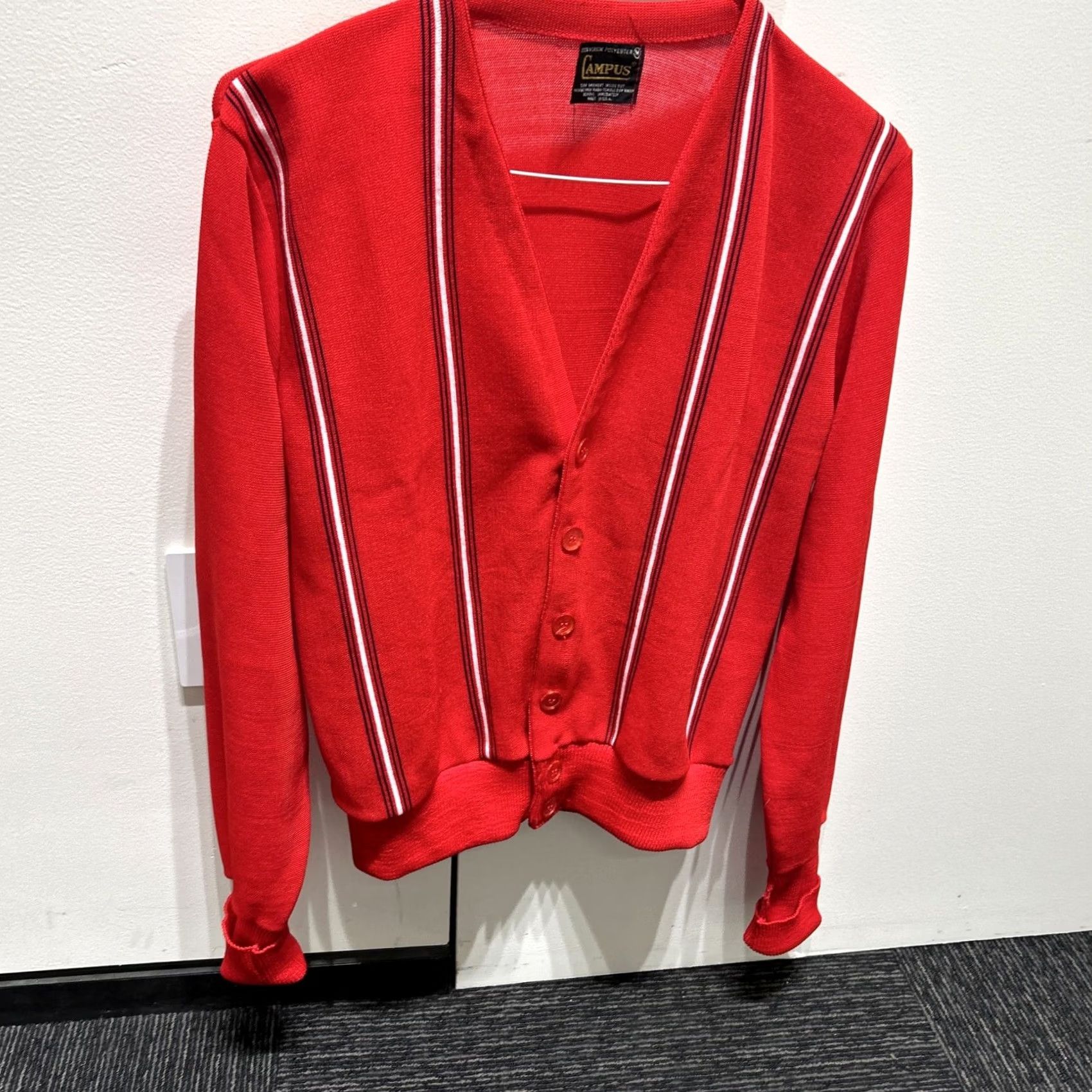 Vintage VINTAGE Campus Cardigan Medium Red Poly 100% Virgin Poly Dark Academia Cobain Preppy Oxford Mens Size US M / EU 48-50 / 2 - 4 Thumbnail
