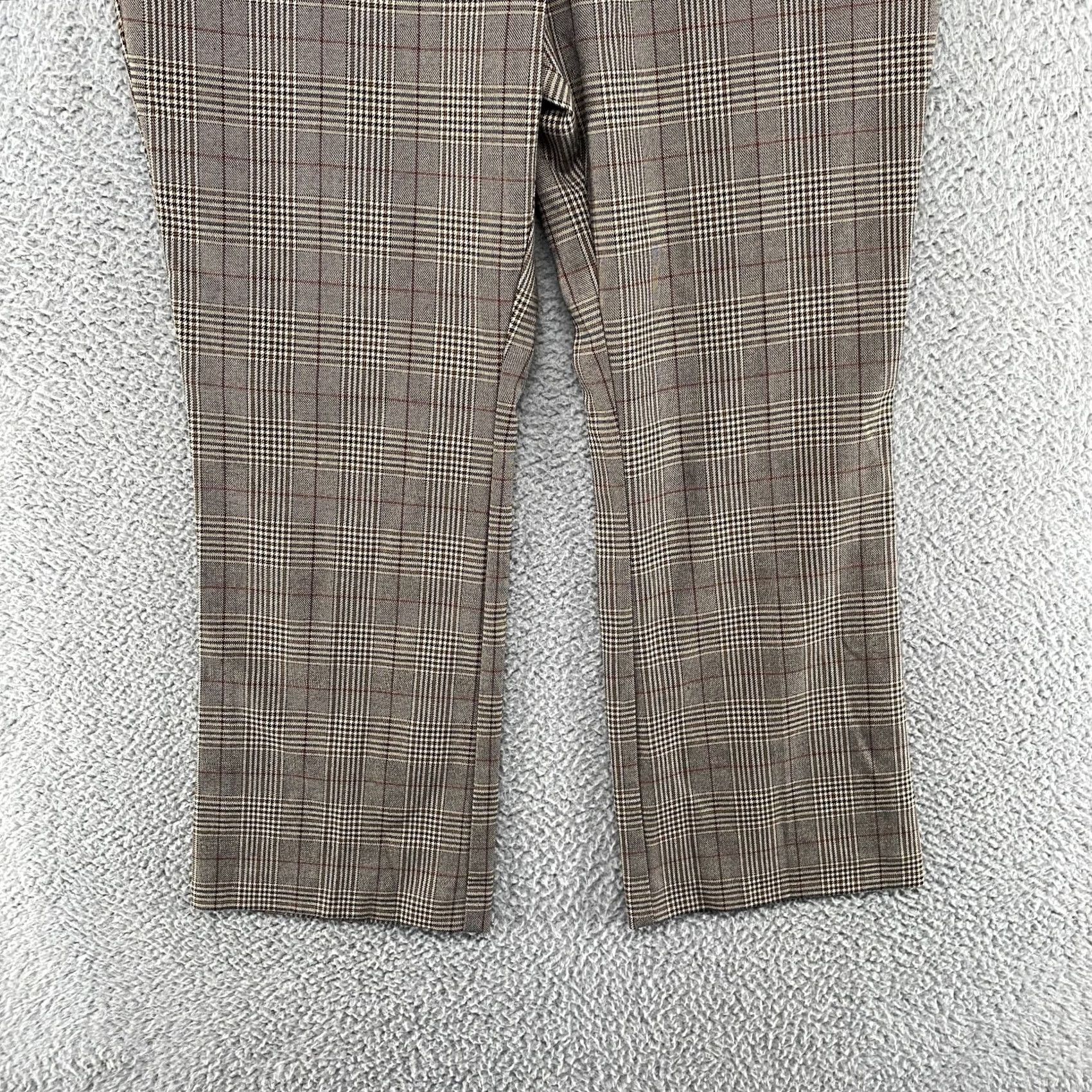 Topshop Topshop Plaid Pants Womens 10 High Waisted Flat Front Cropped Work Career Pockets Straight Inseam 26in Brown Modern Size 32" / US 10 / IT 46 - 3 Thumbnail
