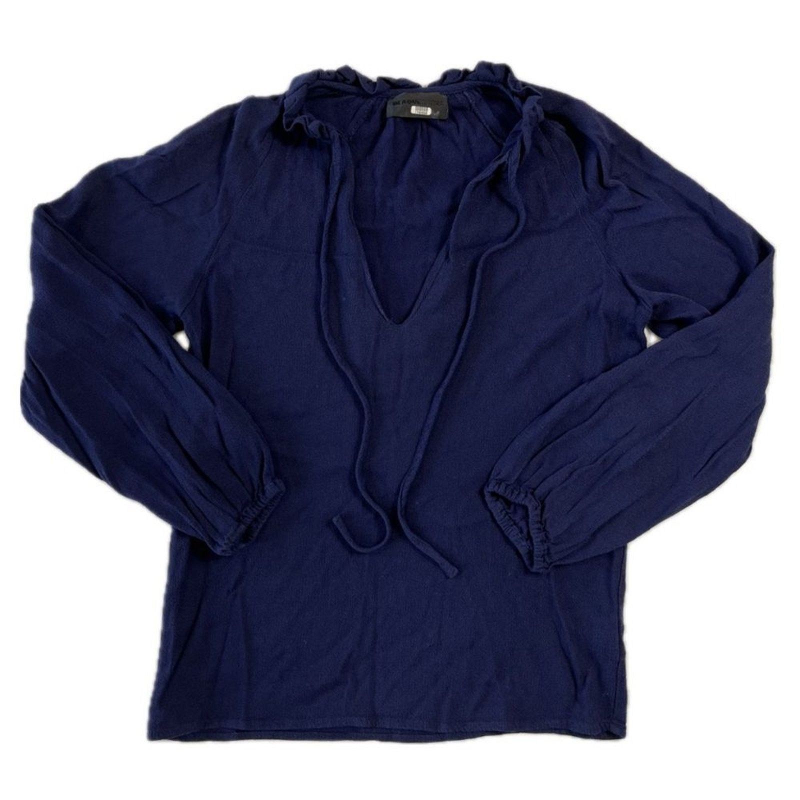 Black Label Blaque Label Women's XS Navy Blue V-Neck Long Sleeve Blouse Size XS / US 0-2 / IT 36-38 - 1 Thumbnail