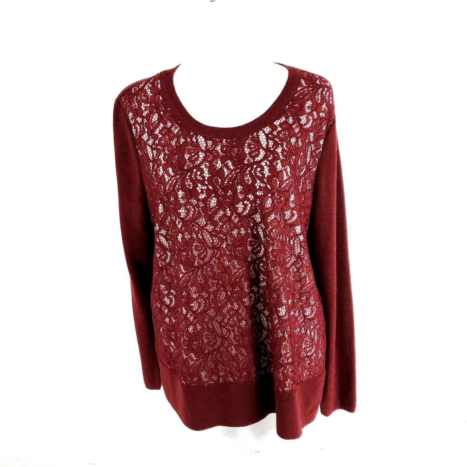 Vera Wang Simply Vera Red Floral Blouse Red Size PL Scoop Neck Cotton Size L / US 10 / IT 46 - 1 Thumbnail