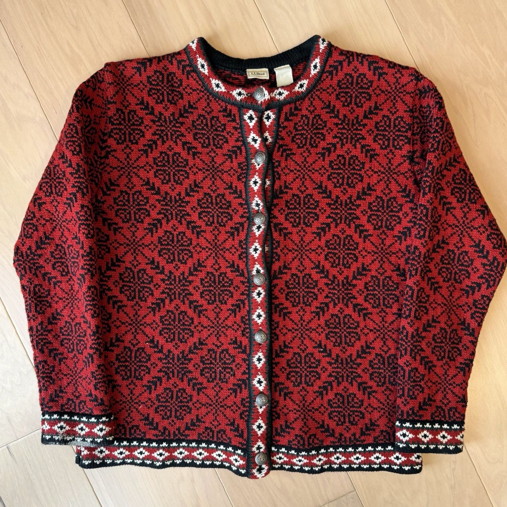 Vintage VINTAGE LL Bean Nordic Cardigan Women's M Red Argyle Norse Aran Sweater Cardigan Knit Pullover Crew Neck Size M / US 6-8 / IT 42-44 - 2 Thumbnail