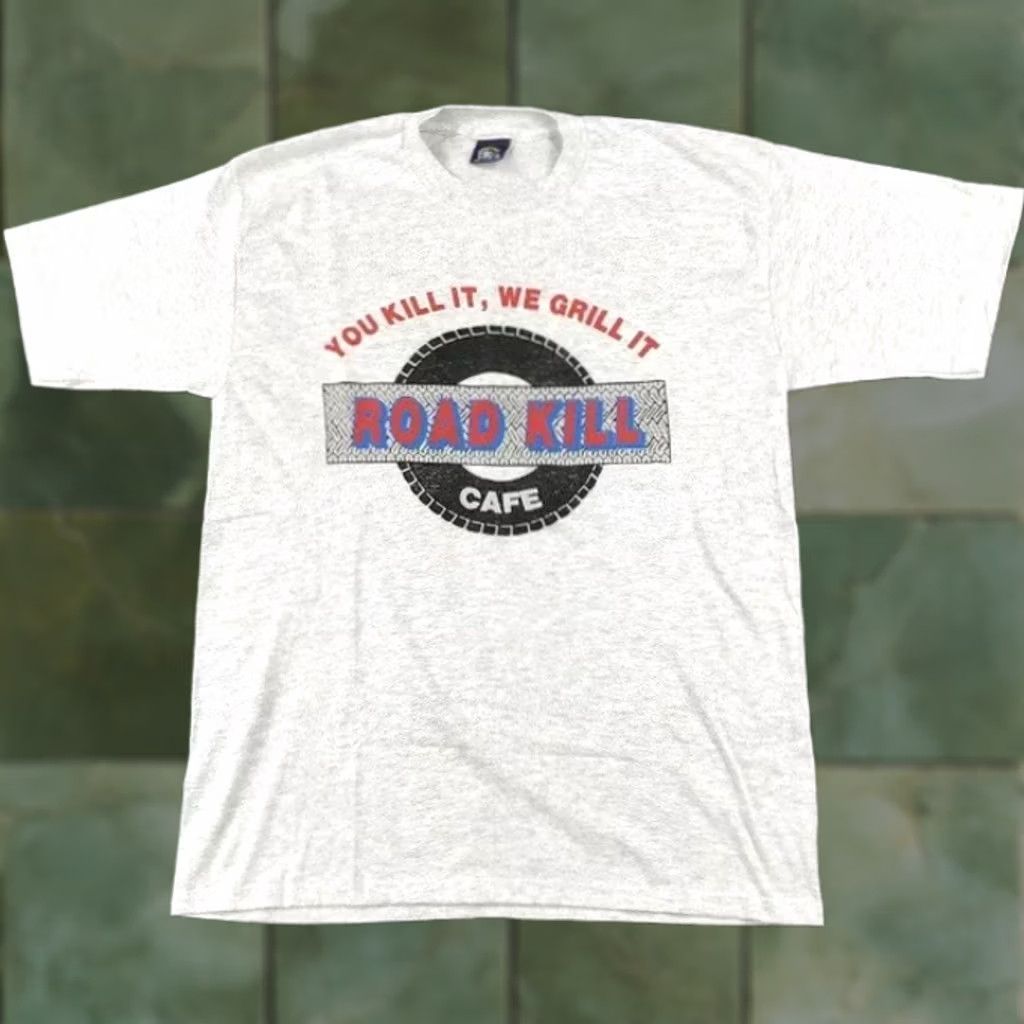 Vintage VINTAGE Cal Cru T-Shirt Road Kill Cafe Graphic Single Stitch Gray Large Unisex Adults Crew Neck 90s 80s Inspired Size US L / EU 52-54 / 3 - 1 Thumbnail