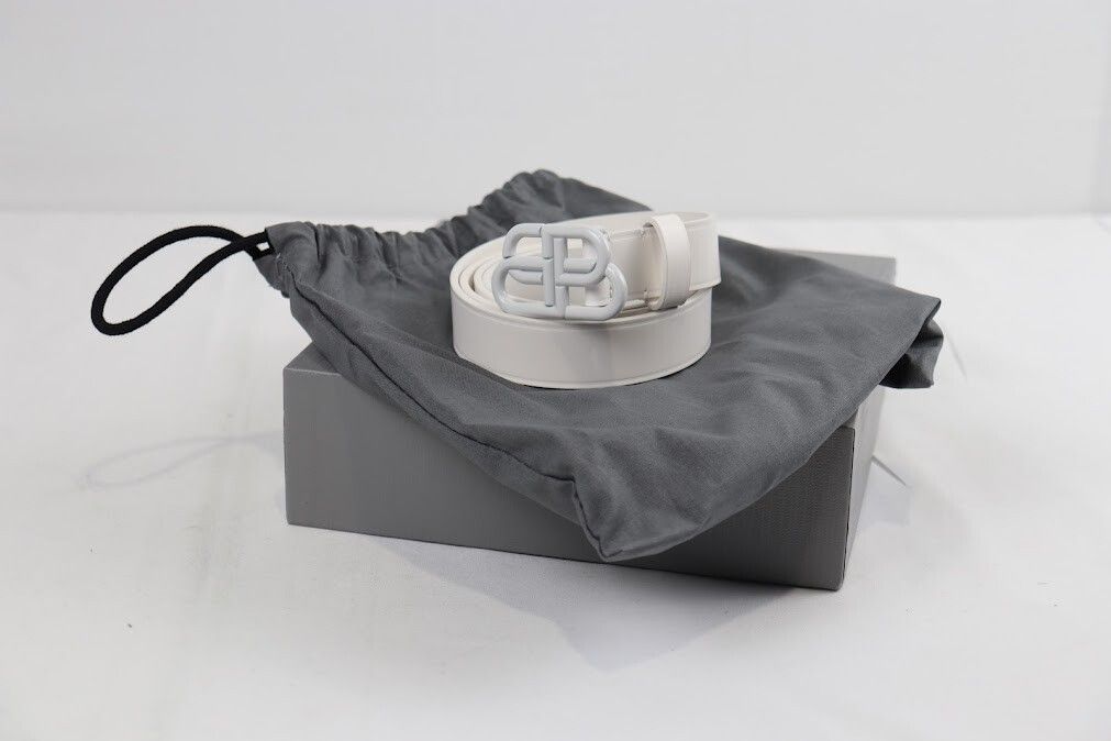 Pre-owned Balenciaga O1rshd Size: 100cm / Q:2 Bb Skinny Unisex Logo Belt In Ivory