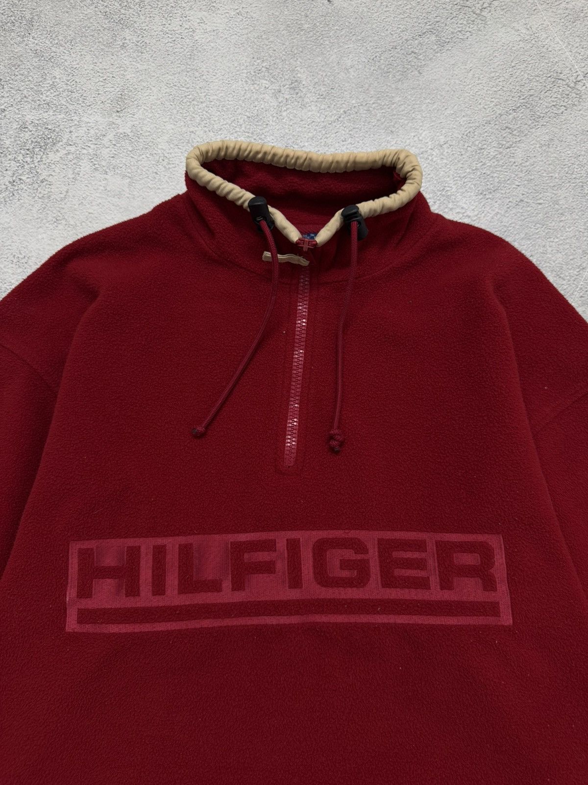 Tommy Hilfiger Vintage Tommy Hilfiger Spell Out Red Fleece 1/4 Zip Pullover Size US M / EU 48-50 / 2 - 1 Thumbnail