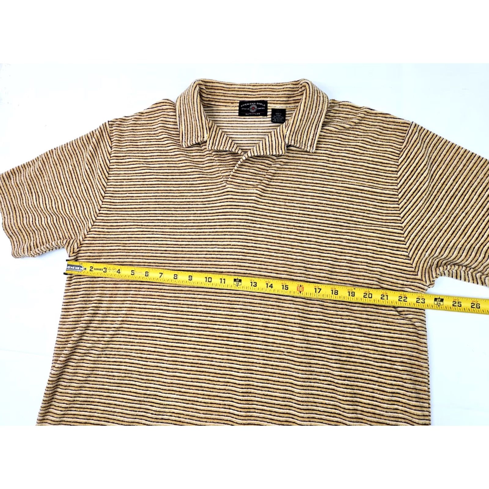 American Eagle Outfitters VINTAGE American Eagle Polo Shirt Men L Yellow Striped Chenille Terry Plush Earthy Old School Logo AE MENS Polo Size US L / EU 52-54 / 3 - 5 Thumbnail