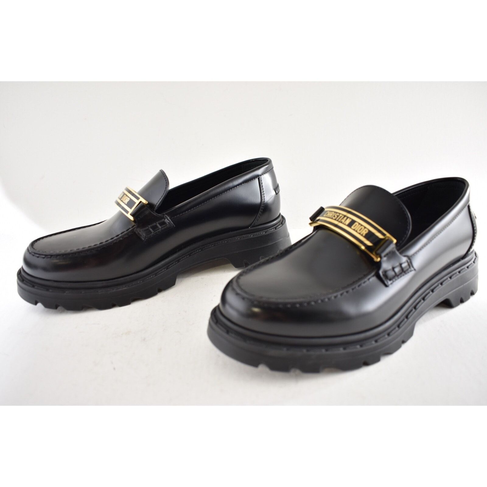 Dior Dior Code Black Brushed Calfskin Leather Gold Logo Loafer Size US 7.5 / IT 37.5 - 14 Thumbnail