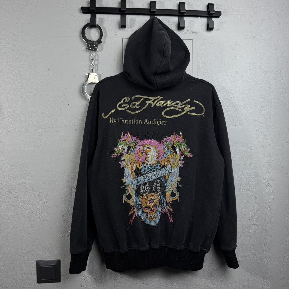 Ed Hardy Vintage Distressed Zip Hoodoe Ed Hardy Rhynestone Size US M / EU 48-50 / 2 - 2 Thumbnail