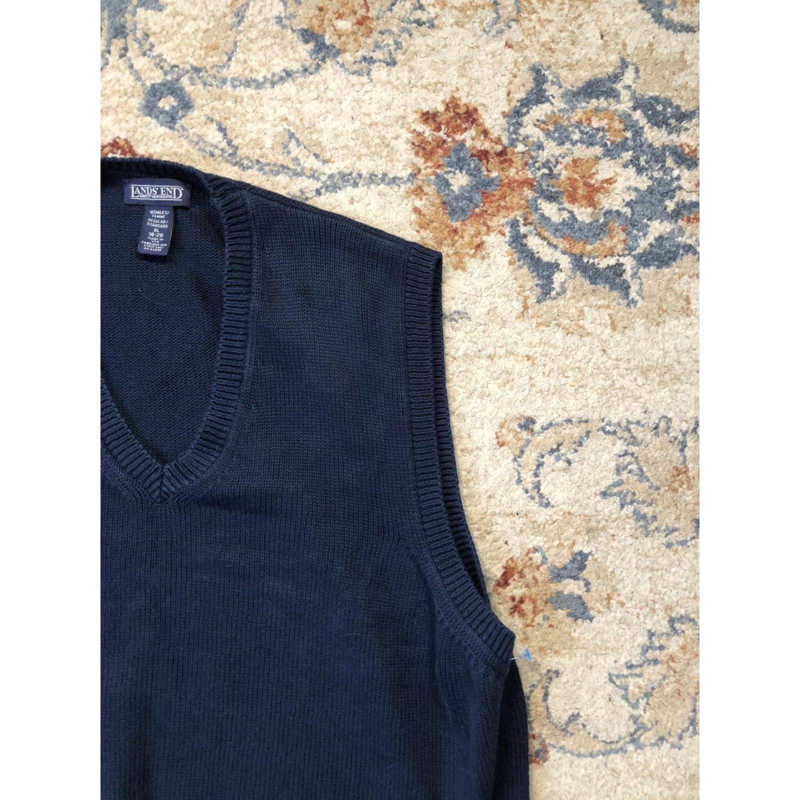 Lands' End Lands' End Sweater Vest Womens XL Navy Blue V Neck Pullover Made in USA Shirt Womens XL Navy blue V-neck Vest Cotton Knit Pullover Size XL / US 12-14 / IT 48-50 - 4 Thumbnail