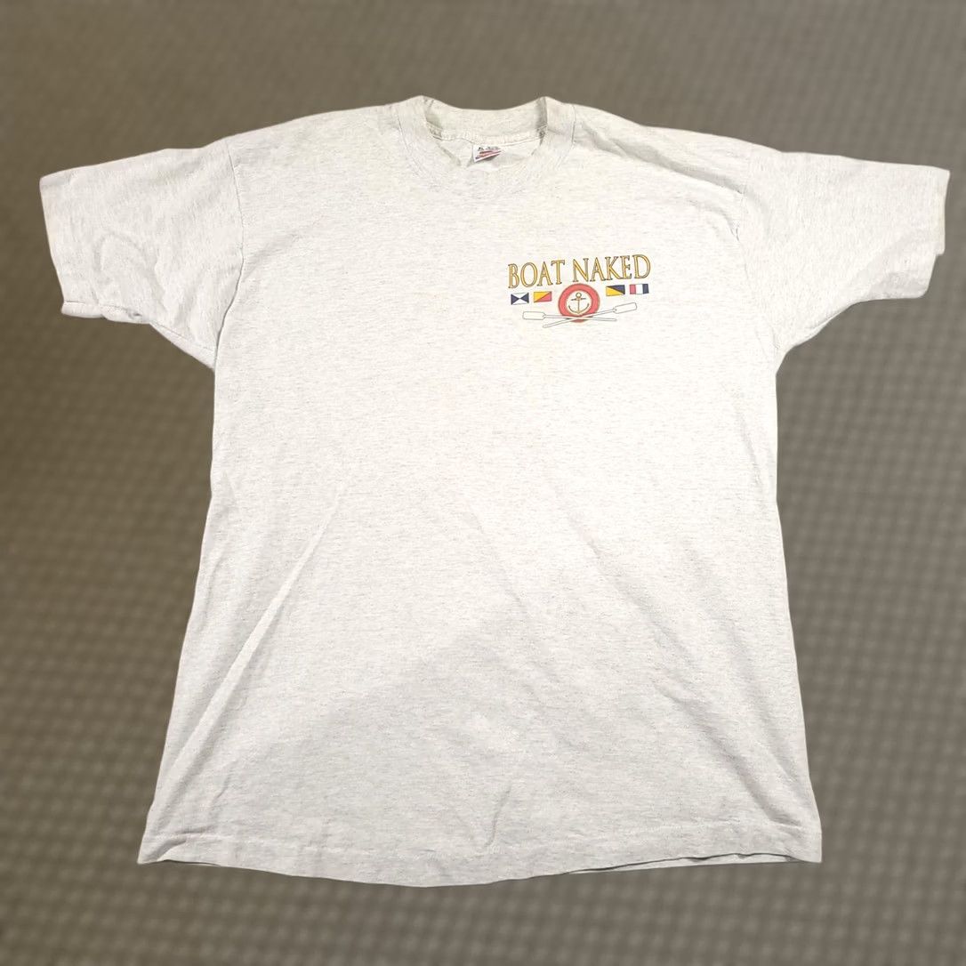 Fruit Of The Loom VINTAGE Boat Naked Shirt Mens XL Gray Funny Slogan Graphic Tee USA 90s Size US XL / EU 56 / 4 - 1 Thumbnail