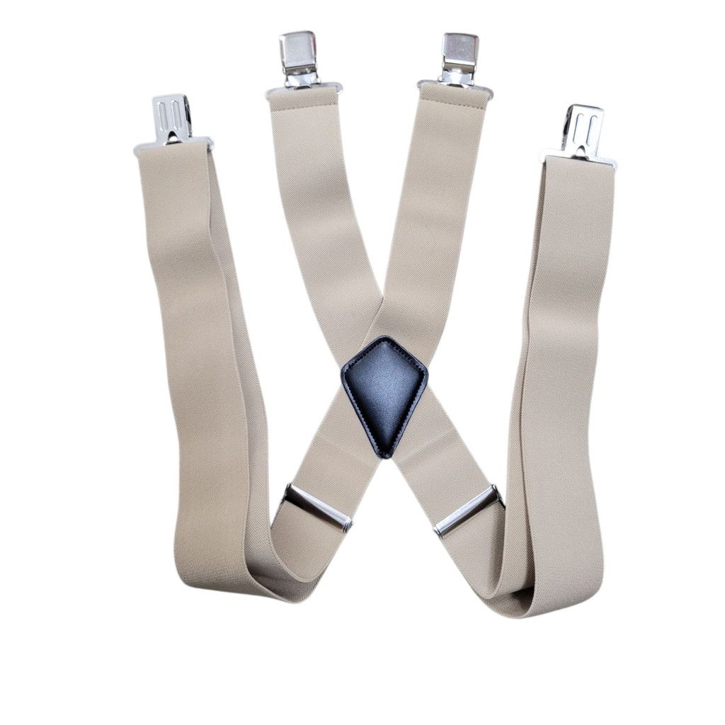 Other Men's Solid Tan/Beige Color X-Back Steel Clip Suspenders Size ONE SIZE - 1 Thumbnail