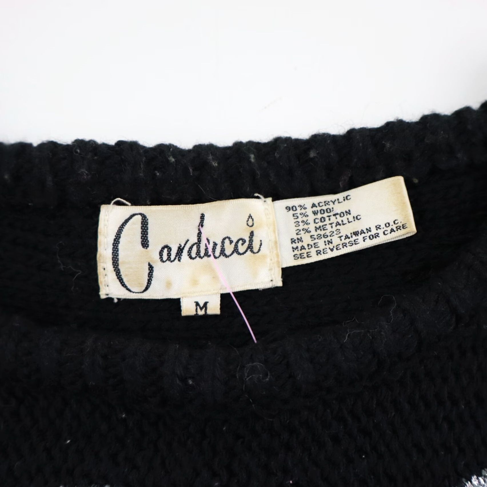 Vintage VINTAGE Carducci Sweater Mens M Black Chunky-Knit Crew Neck 3d Embellished Ribbon Lace 80s 90s Dad Core Pullover Modern Retro Style/Coogi-inspired Size US M / EU 48-50 / 2 - 8 Thumbnail