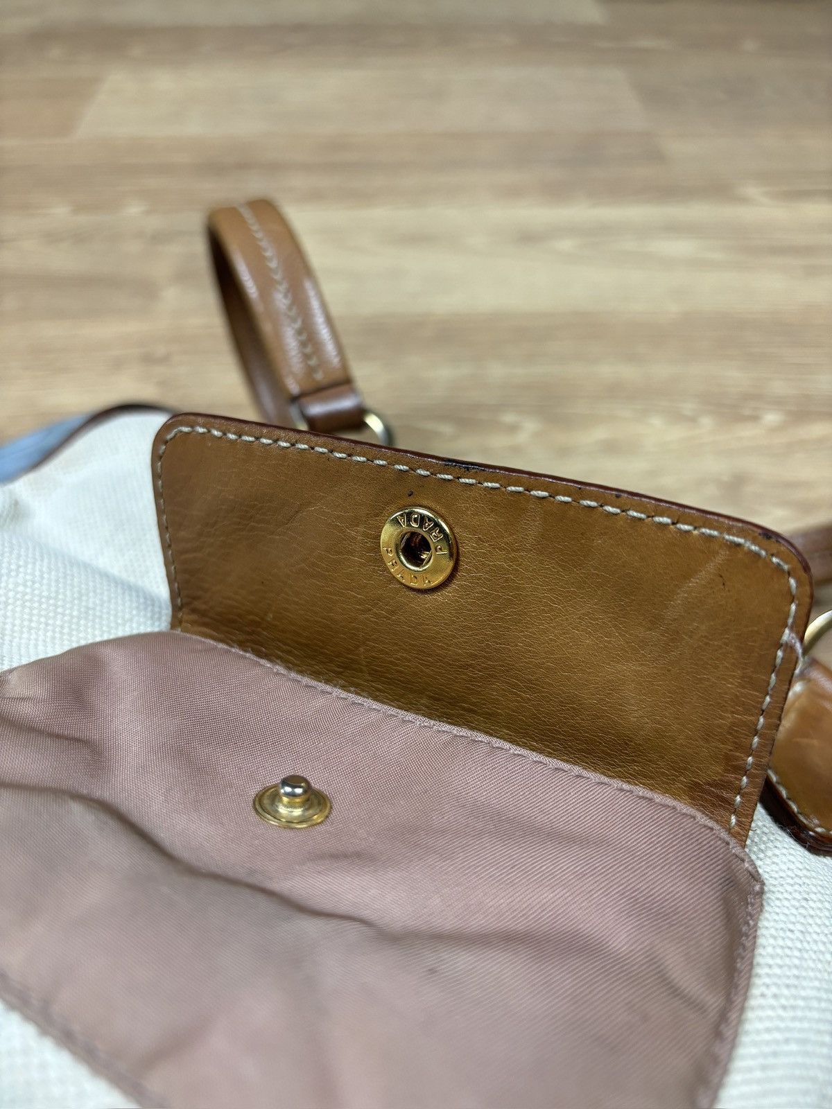 Prada Prada Beige Canvas & Brown Leather Shoulder Bag Size ONE SIZE - 8 Thumbnail