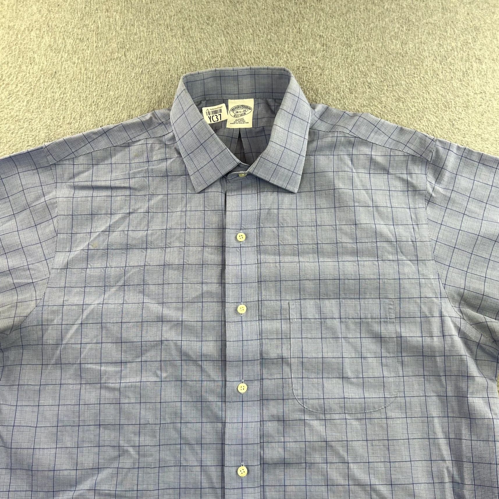 Brooks Brothers Brooks Brothers Dress Shirt Mens 16.5-36 Blue Slim Non-Iron Adult Regular Check Shirt Size 46R - 5 Thumbnail
