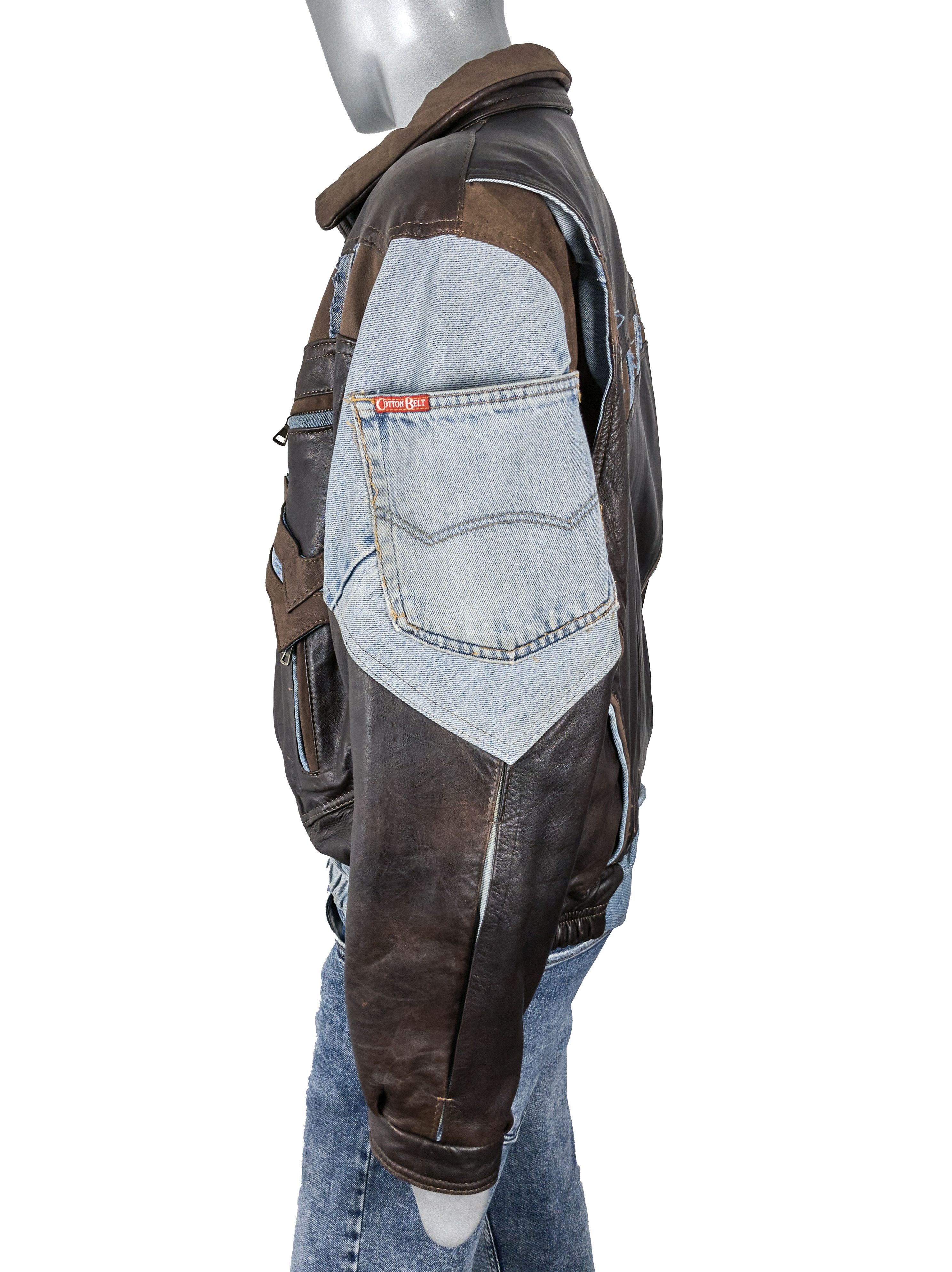 Vintage Vintage 80s Italian leather biker jacket with denim inserts Size US XL / EU 56 / 4 - 6 Thumbnail