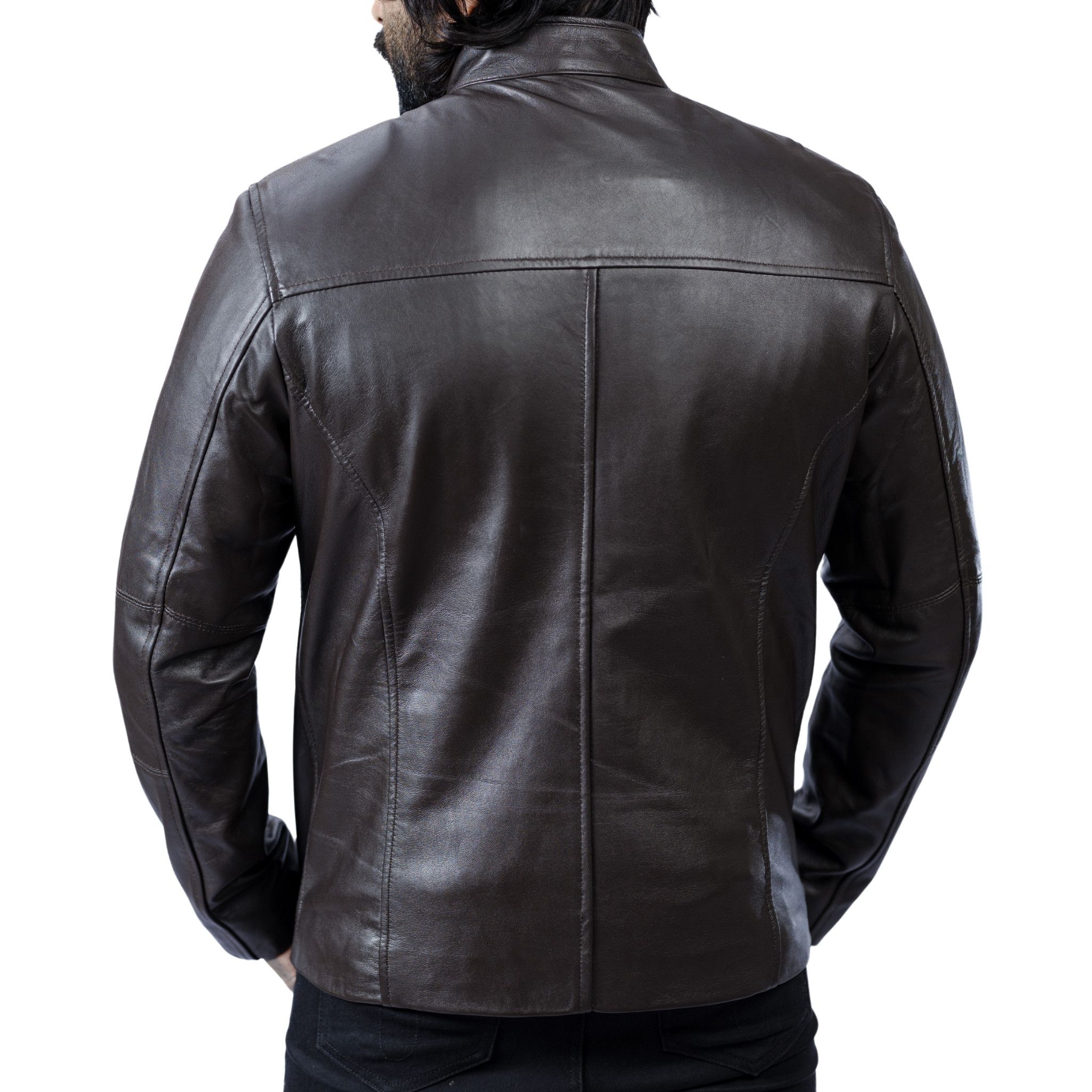 Handmade Handmade Genuine Sheepskin Cafe Racer - Brown - Medium Size US L / EU 52-54 / 3 - 6 Thumbnail