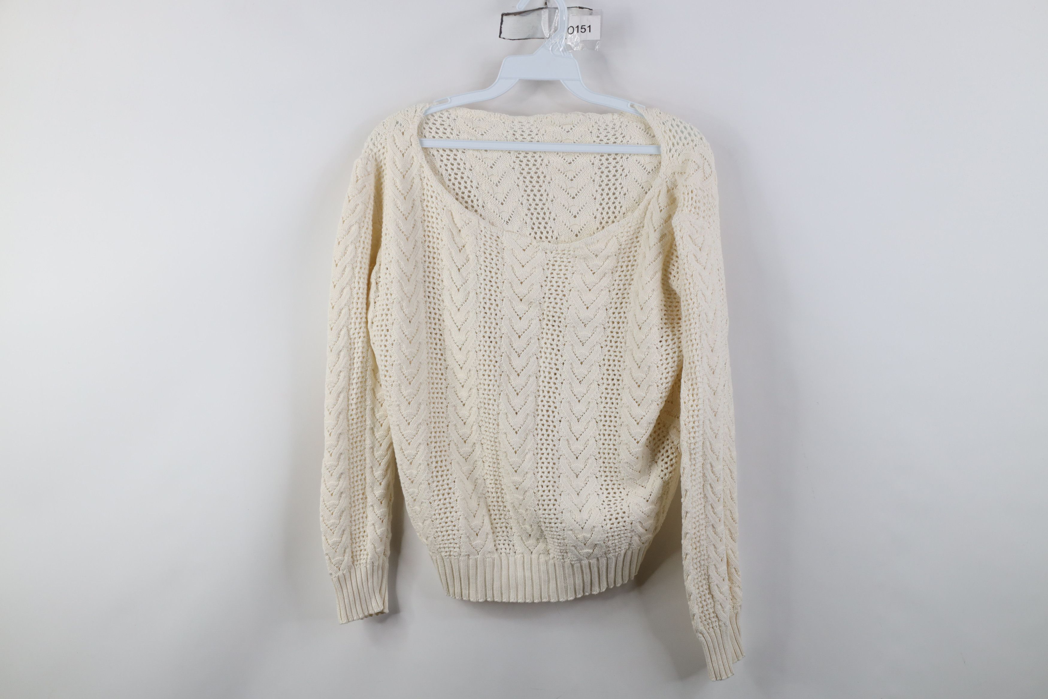 Vintage Vintage 90s Y2K Babydoll Crochet Ribbed Knit Sweater White Size M / US 6-8 / IT 42-44 - 1 Thumbnail