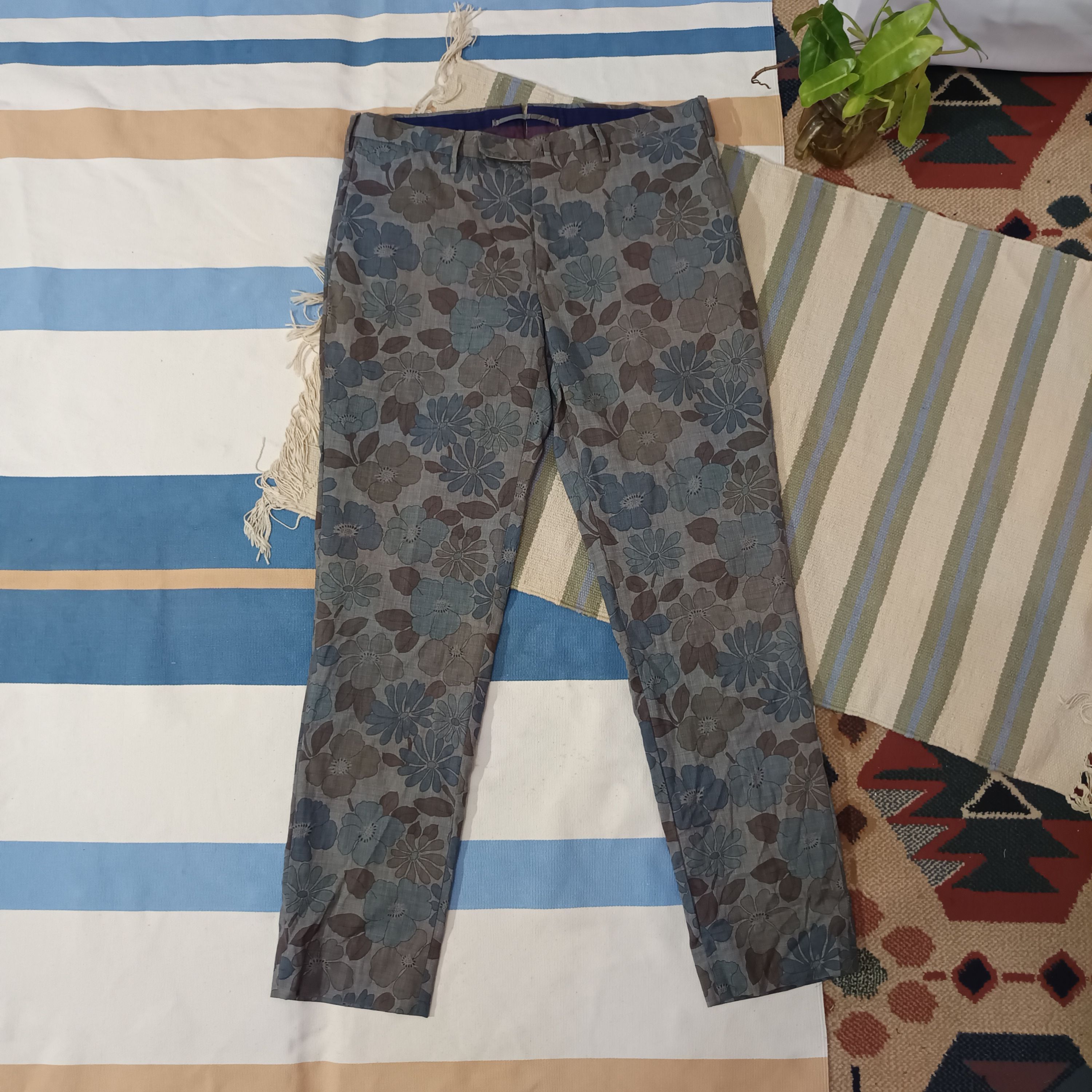 Incotex INCOTEX SKINNY FIT FLORAL PATTERN PANTS Size 34" / US 12 / IT 48 - 1 Thumbnail