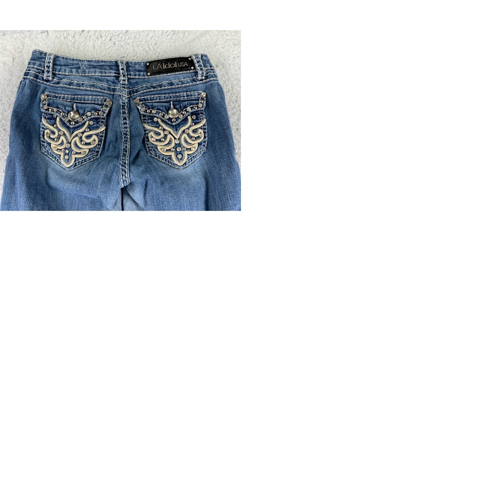 Vintage LA Idol Jeans Women 9 Blue Denim Skinny Embroidered Bling Cotton Blend Pants Set Size 30" / US 8 / IT 44 - 10 Thumbnail