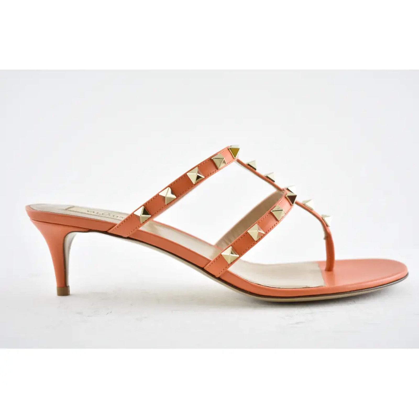 Valentino Valentino Rockstud 50 Orange Thong Backless Strap Sandal Size US 9.5 / IT 39.5 - 2 Thumbnail