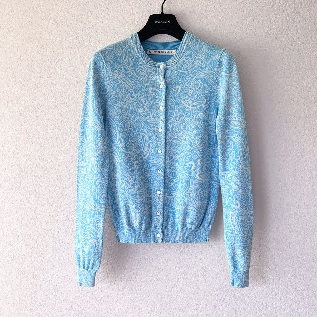 Y2K paisley blue cardigan