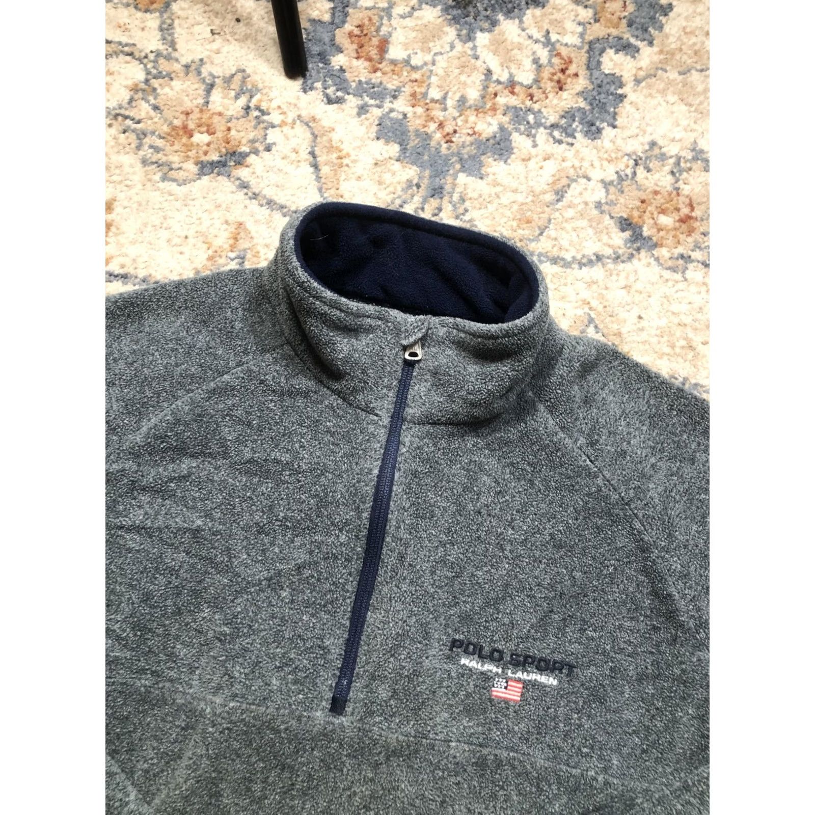 Polo Ralph Lauren Polo Sport Ralph Lauren Sweater Mens L Gray 1/4 Zip Pullover Raglan Sleeve Mock Neck Polyester Casual Pullover Size US L / EU 52-54 / 3 - 6 Thumbnail