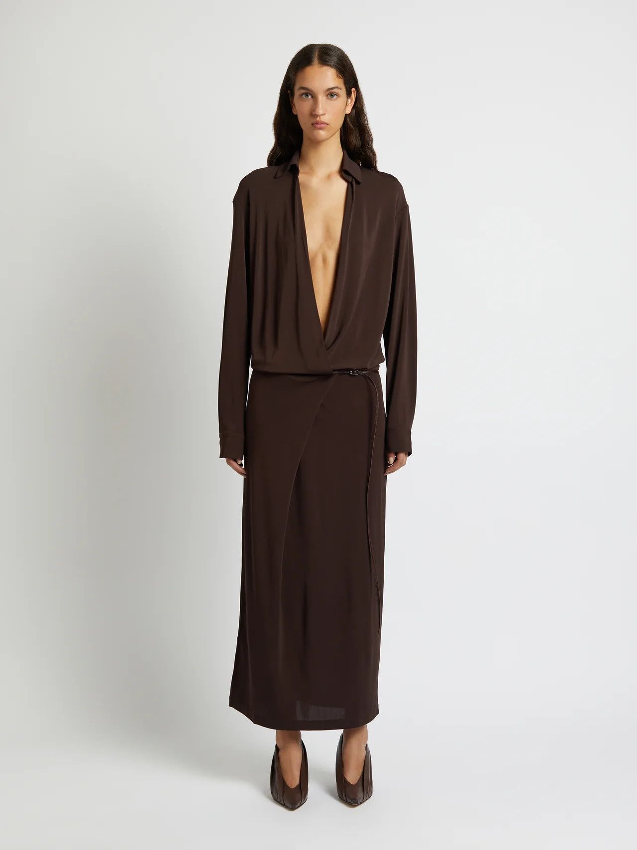 Christopher Esber o1mle1224 Framed Buckled Warp Shirt Dress in Cacao Size M / US 6-8 / IT 42-44 - 2 Thumbnail