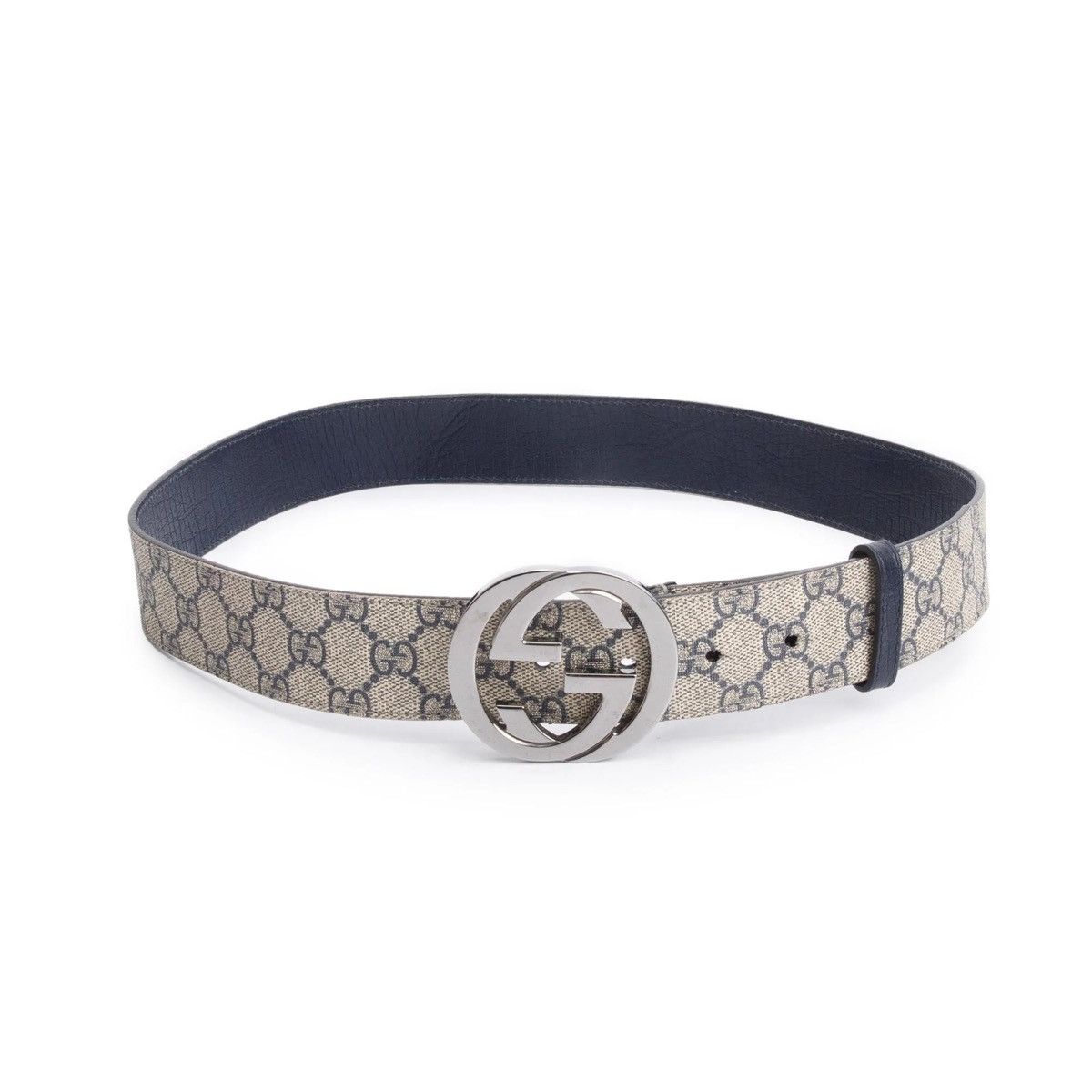 Gucci Gucci Beige & Navy GG Supreme Canvas belt Size 36 - 1 Thumbnail