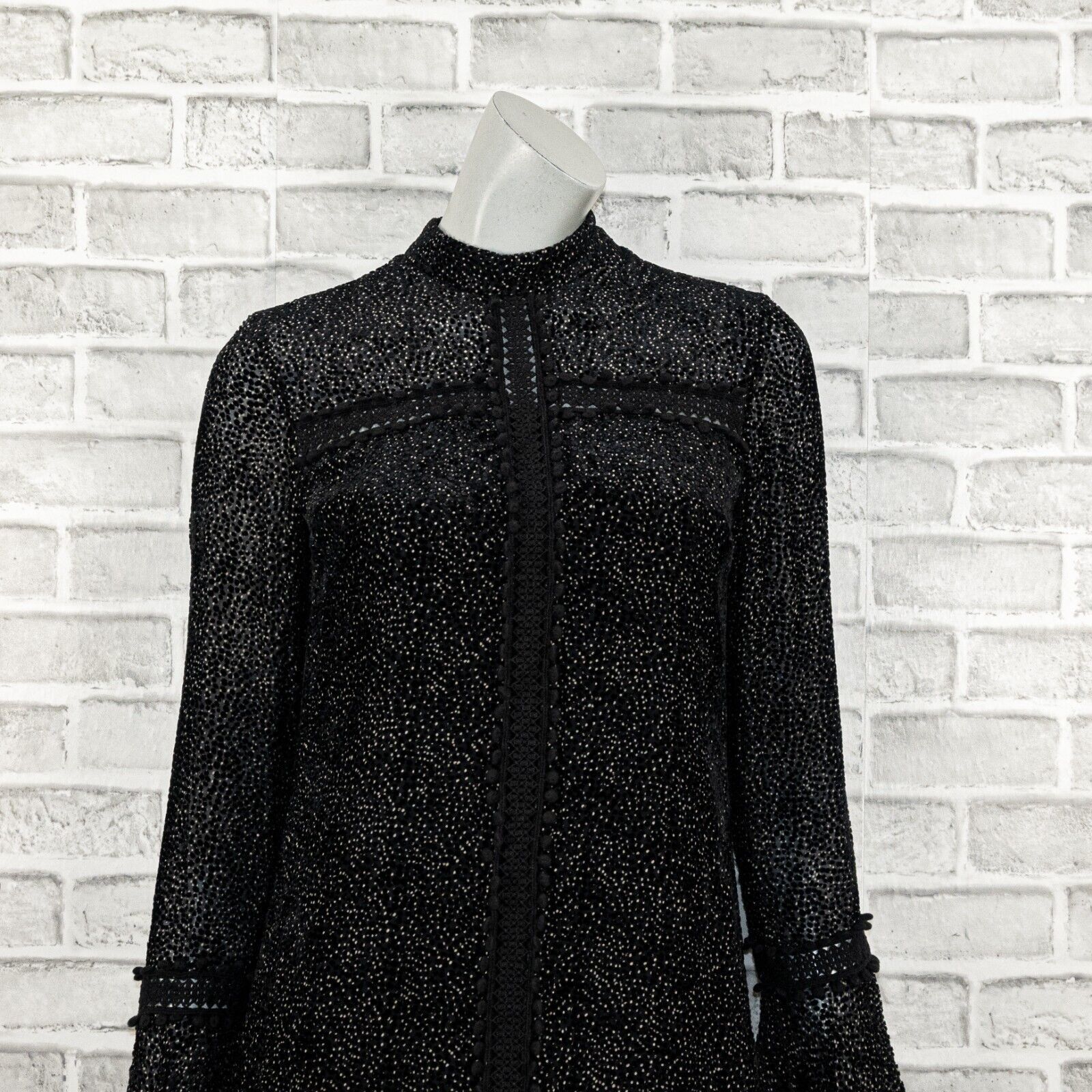 Saylor SAYLOR NYC Long Sleeve Mini Dress sheer shoulder black specs Size S / US 4 / IT 40 - 8 Thumbnail