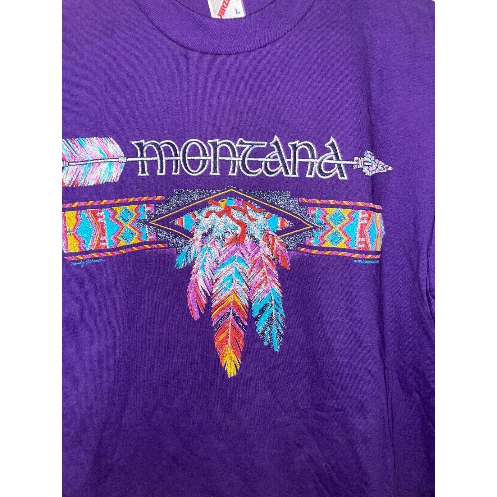 Jerzees Vintage Montana Native American Shirt Tee Feather 90s Large Size US L / EU 52-54 / 3 - 2 Thumbnail