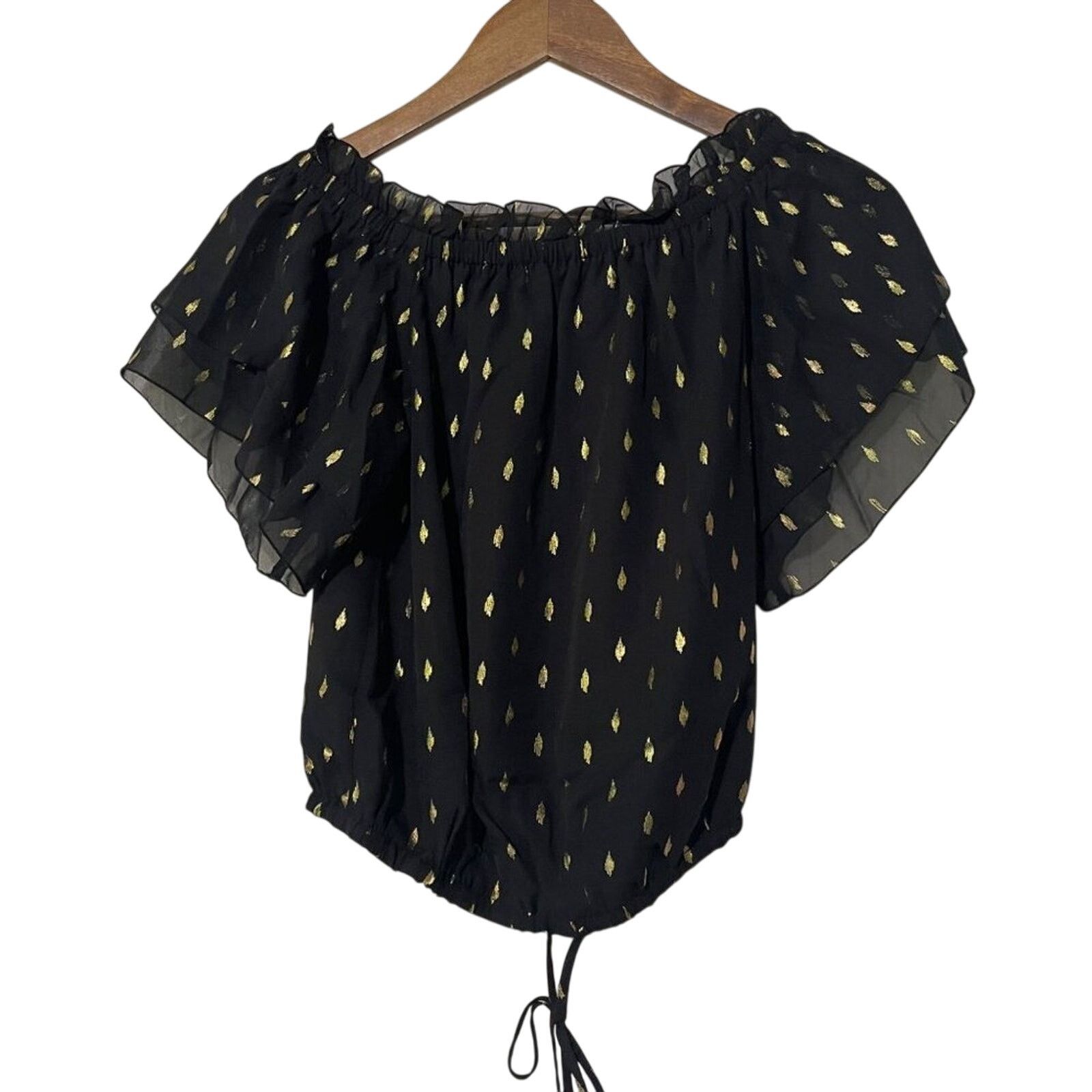 Other INC XS NWT Black Foil-Print Tiered Top | Off-Shoulder Chic Size XS / US 0-2 / IT 36-38 - 2 Thumbnail