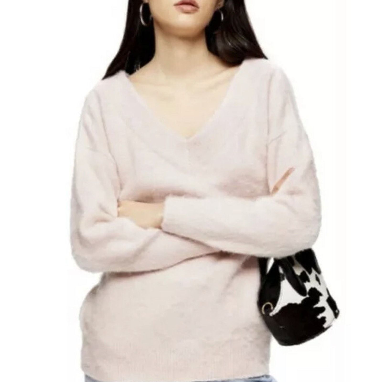 Topshop Topshop Wide V Neck Pullover Sweater Fuzzy Size M A003075 Size M / US 6-8 / IT 42-44 - 2 Thumbnail