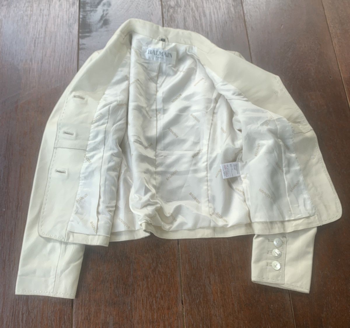 Balmain × Designer Balmain Paris white leather coat jacket Size S / US 4 / IT 40 - 3 Thumbnail