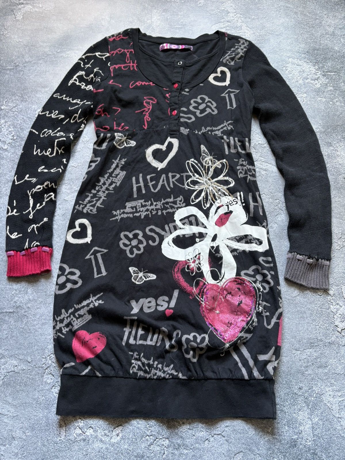 Jean Paul Gaultier Vintage Desigual JPG Vibe Y2K Hearts Graffiti Print Dress Size S / US 4 / IT 40 - 4 Thumbnail