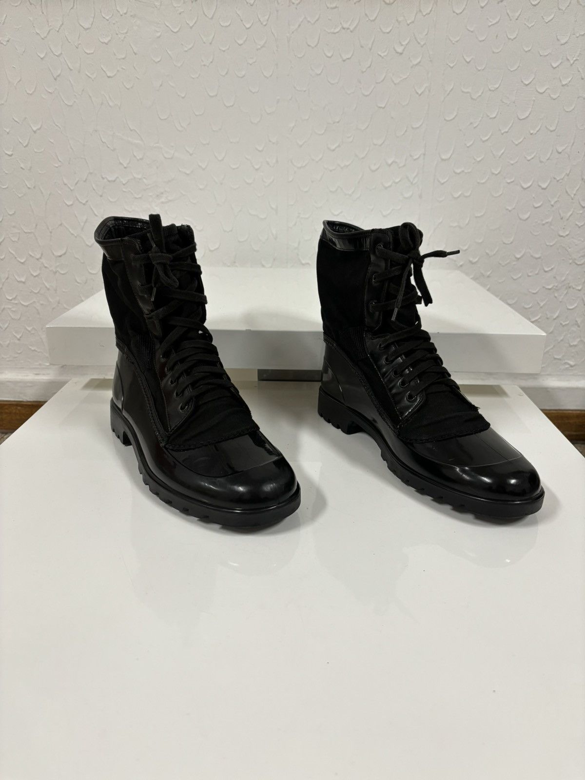 Burberry Prorsum Leather-Canvas Mono Black Lace-Up Rubber High Boots Shoes 44 Size US 11.5 / EU 44-45 - 2 Thumbnail