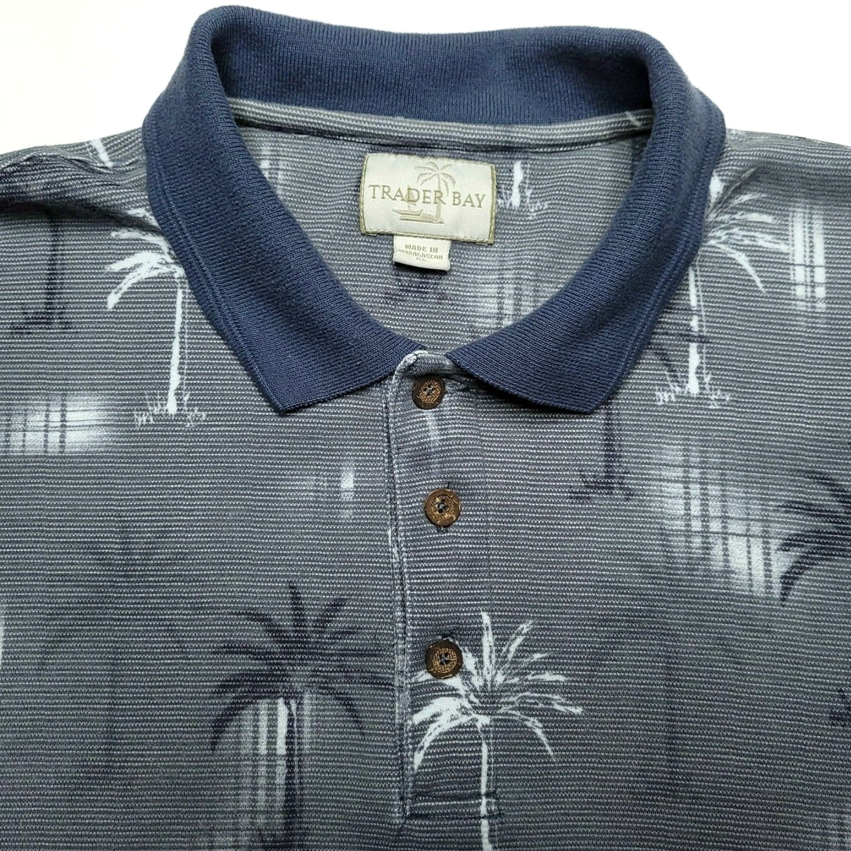 Vintage Trader Bay Hawaiian Gray Polo Shirt Adult XL Short Sleeve Button Casual Mens Size US XL / EU 56 / 4 - 2 Thumbnail