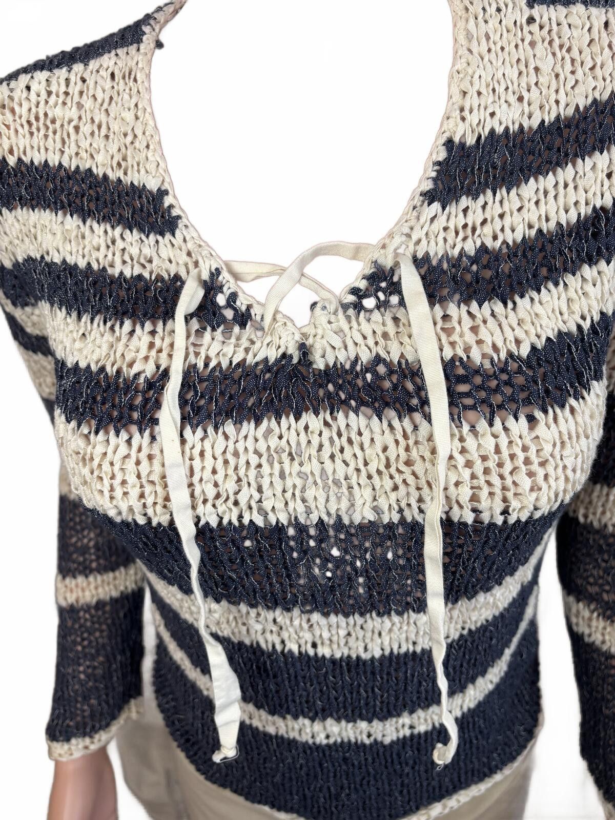 Other Shirt 469 Y2K Coastal Boho Open Knit Lace Up Sweater. PXS Size XS / US 0-2 / IT 36-38 - 3 Thumbnail