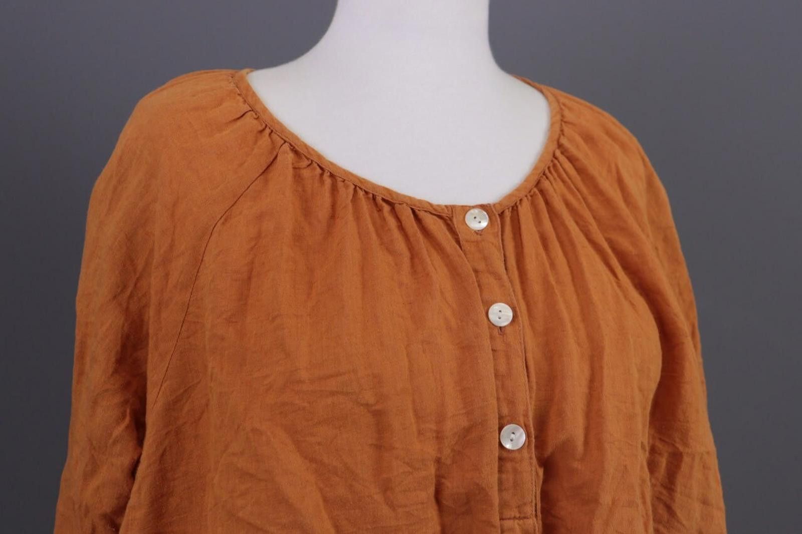 Designer Gudrun Sjoden Orange Linen Relaxed Blouse Shirt Size L Size L / US 10 / IT 46 - 4 Thumbnail
