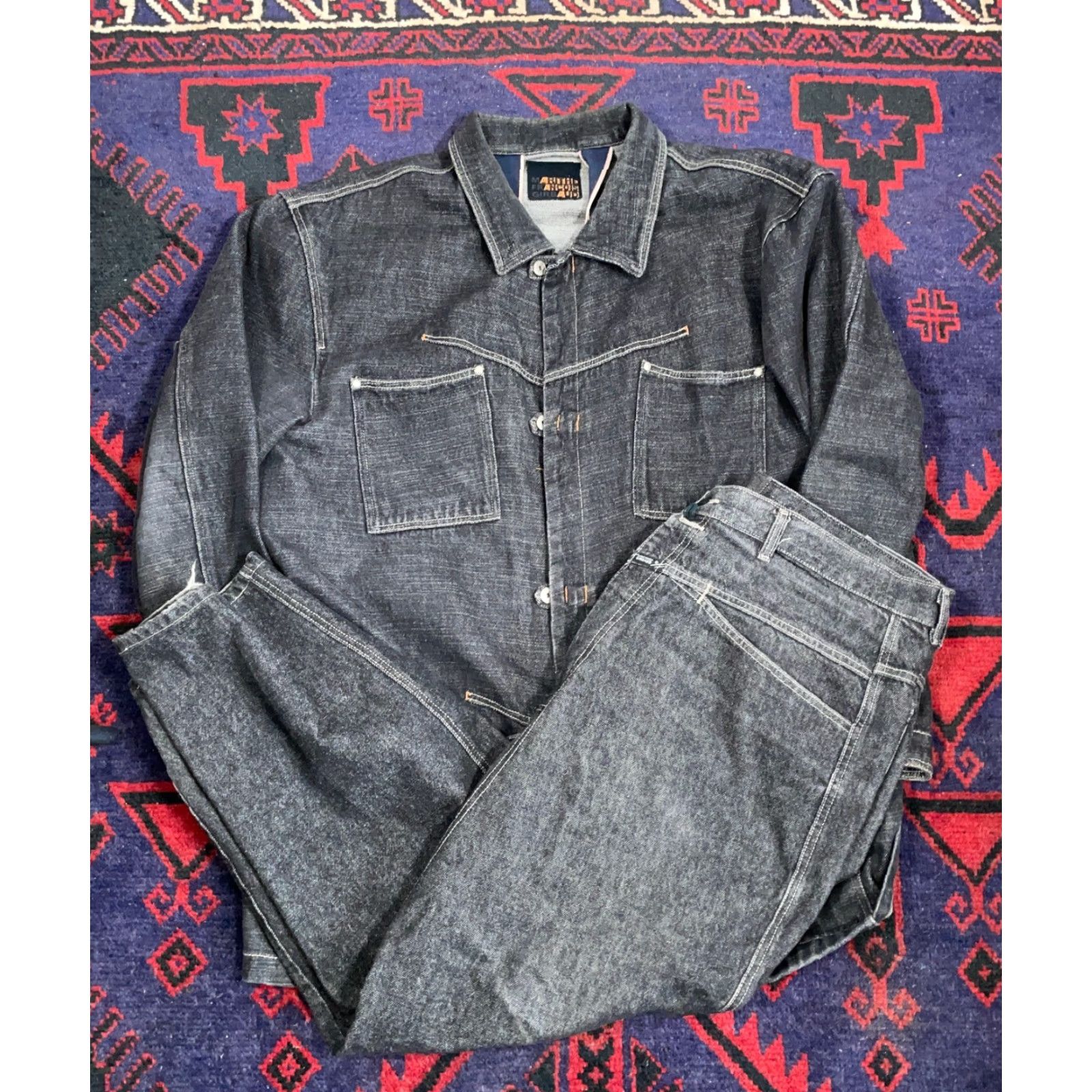 Vintage VINTAGE Girbaud Denim Jacket 2 Piece Set Men XL Black Denim Jacket Jeans Set Hip Hop Retro 90s Mens XL Black Size US 36 / EU 52 - 2 Thumbnail