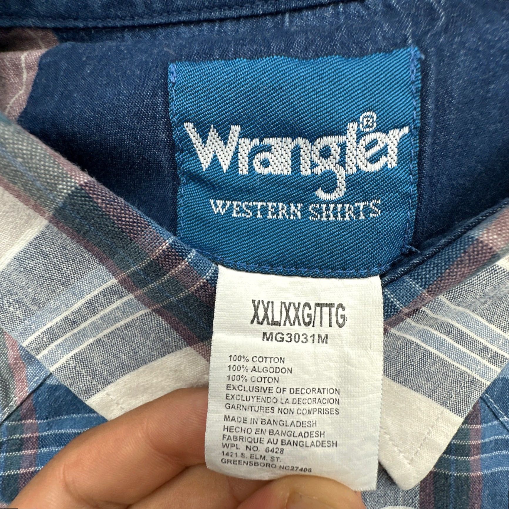 Wrangler VINTAGE Wrangler Western Pearl Snap Denim Chambray Plaid Long Sleeve Shirt XXL Mens Blue Plaid 90s Button-Up Shirt Size US XXL / EU 58 / 5 - 2 Thumbnail